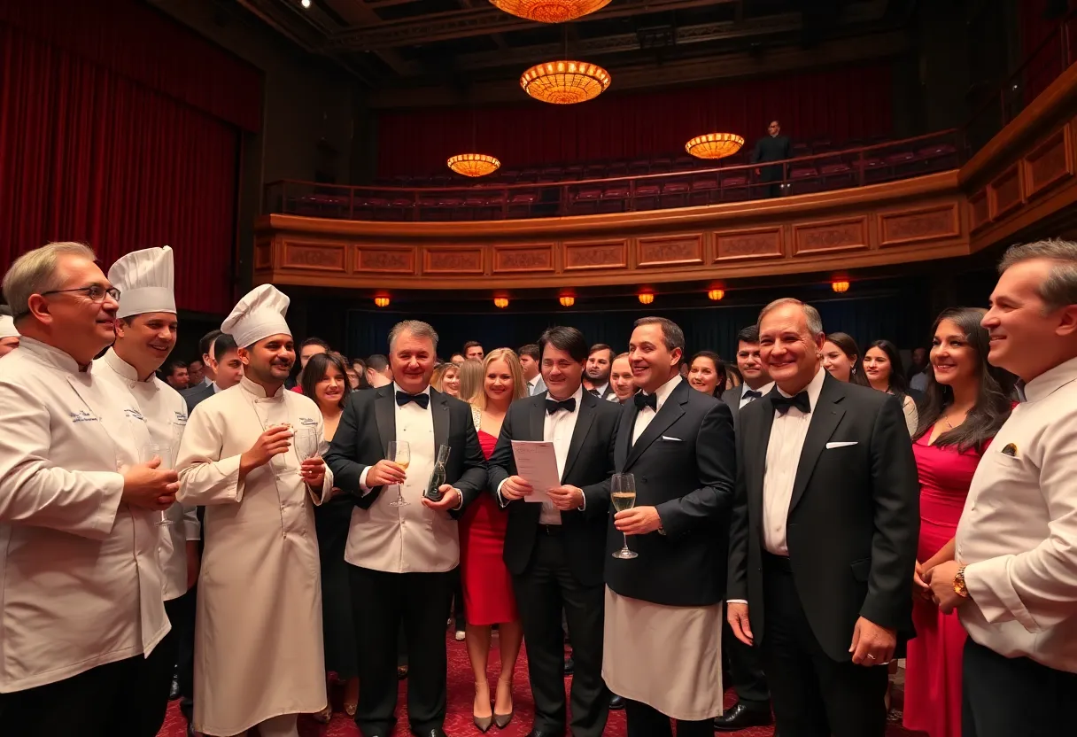 Celebration at the Texas Michelin Guide Ceremony with chefs and attendees.