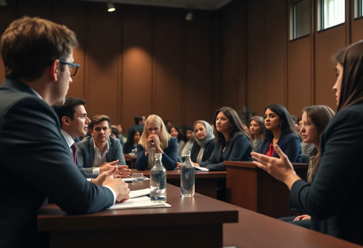 Debate competition scene reflecting tension and concern