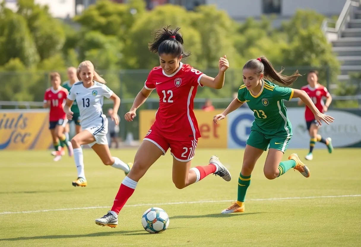 UNT women's soccer players during a match