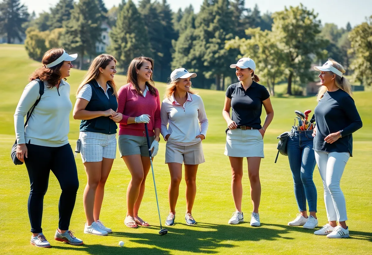 Women enjoying a golf outing together on a sunny day.
