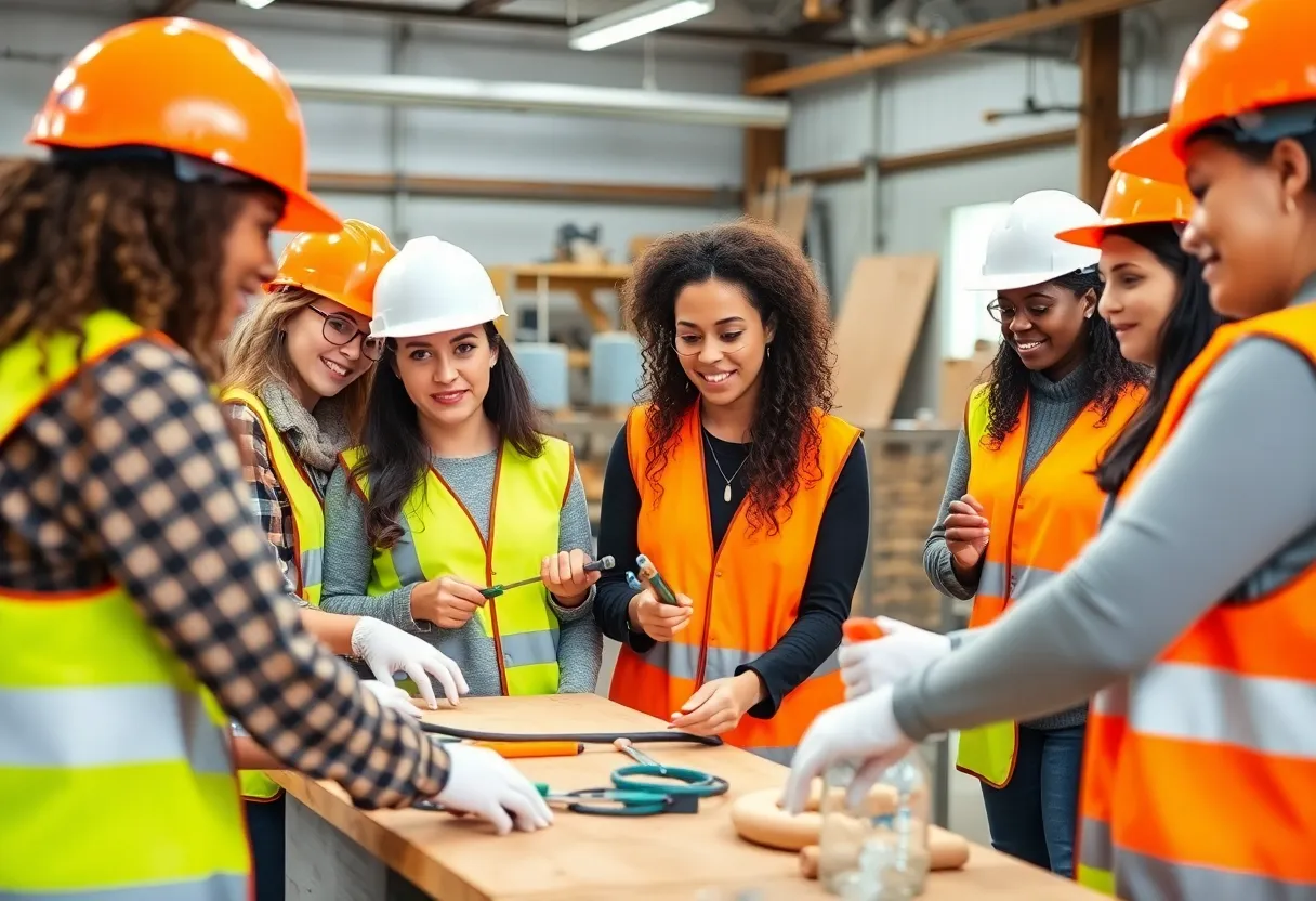 Women participating in a construction training workshop