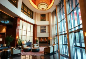 Luxurious lobby of Blossom Hotel Houston with modern decor