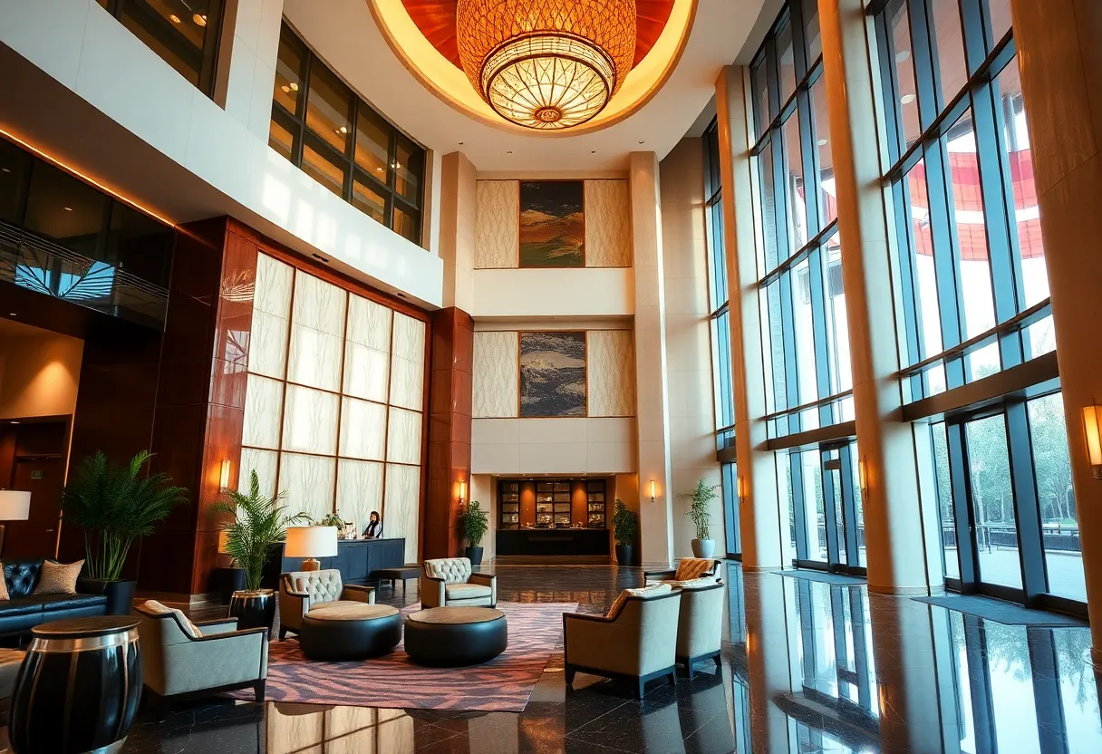 Luxurious lobby of Blossom Hotel Houston with modern decor