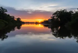 Peaceful sunset over Brays Bayou