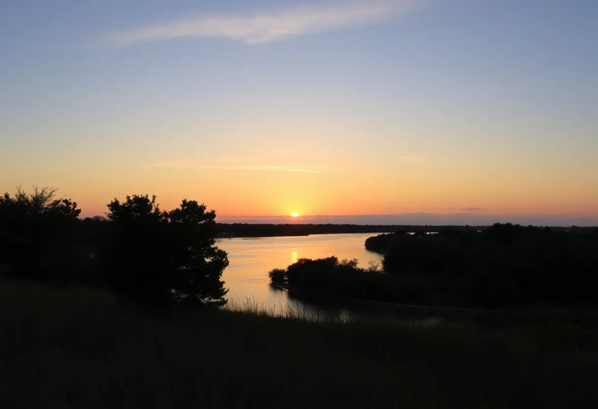 Peaceful sunset view over Brays Bayou