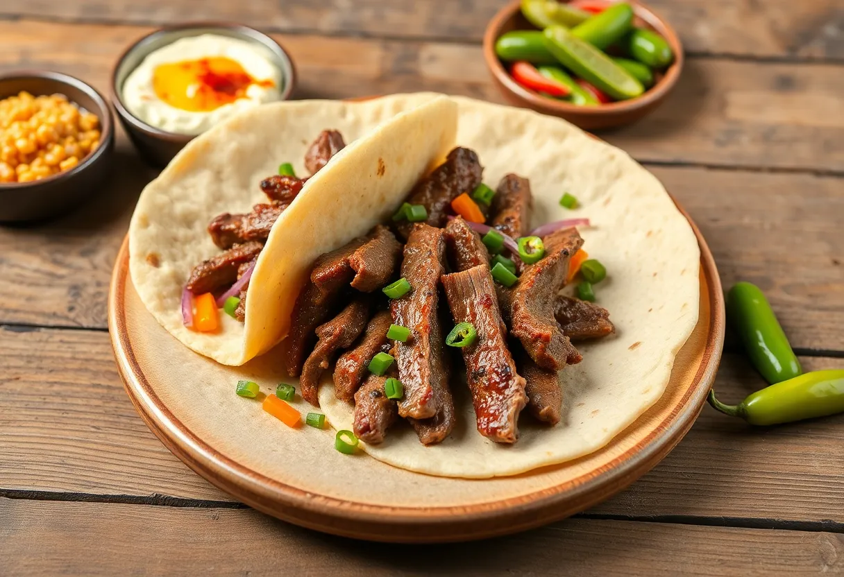 Brisket shawarma with hummus and pickles