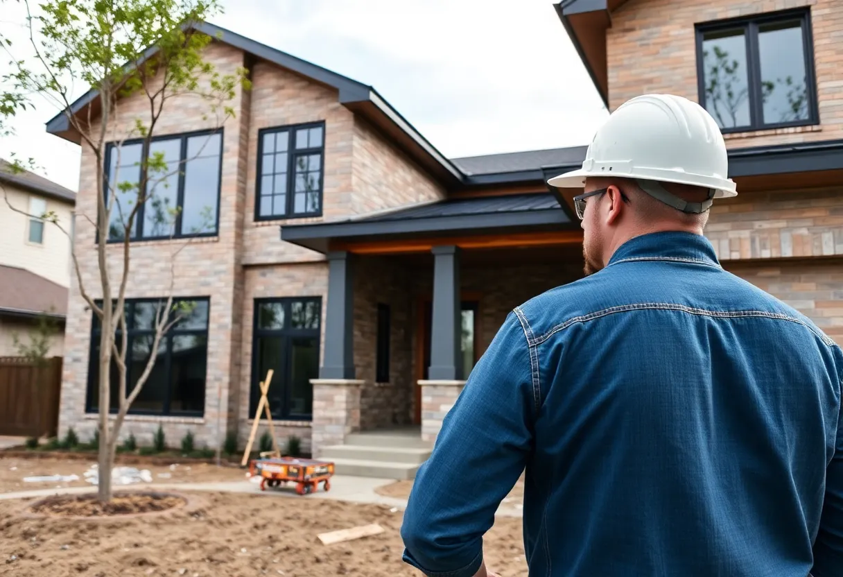 A Houston home construction site with a contractor and workers