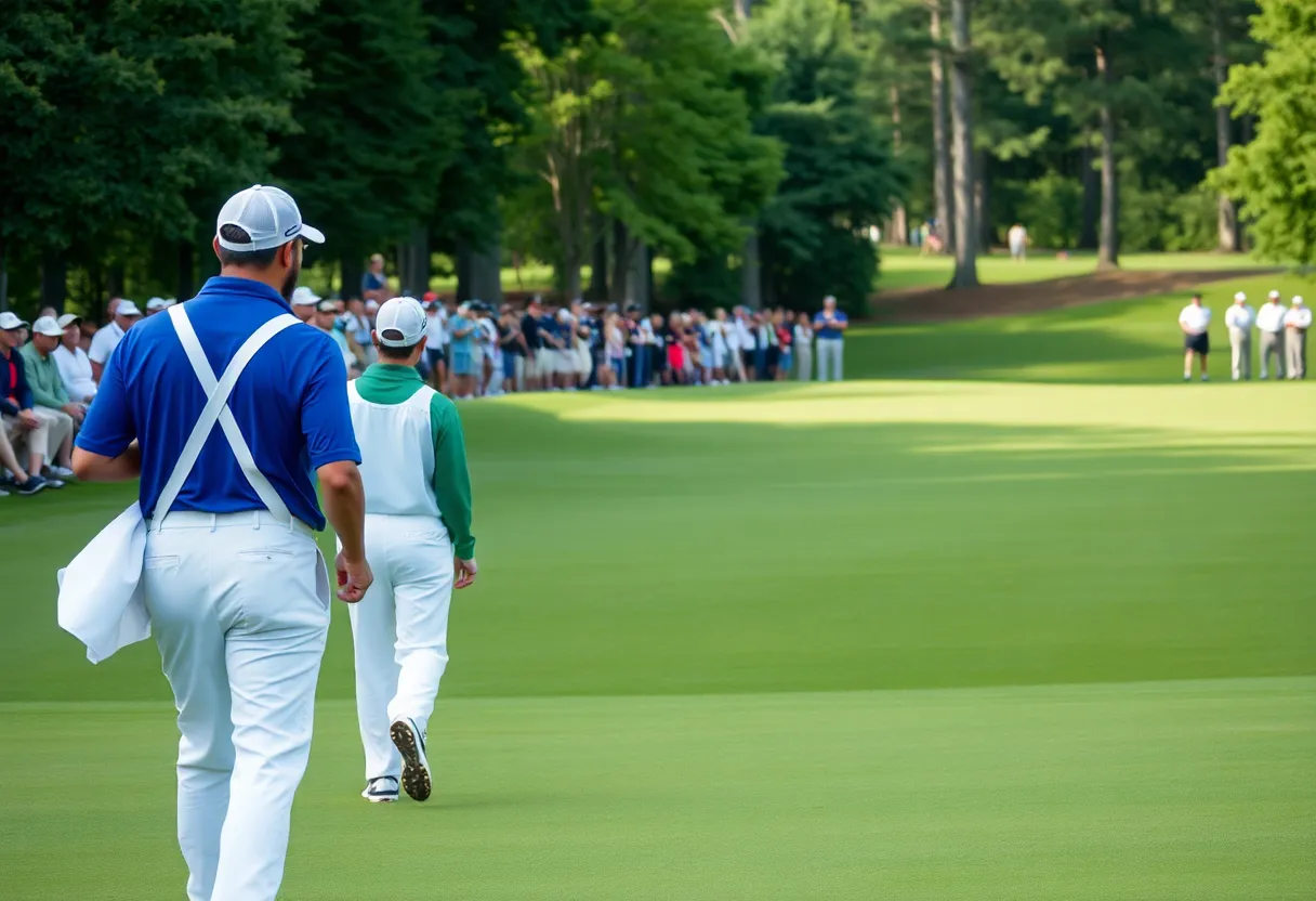 Caddies working during a professional golf tournament