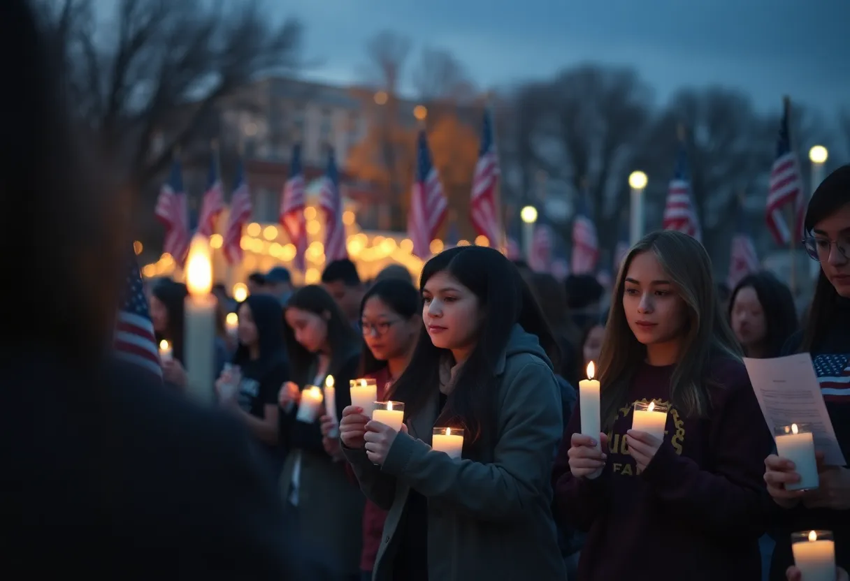 Students holding candles at a vigil for Charlie Kirk