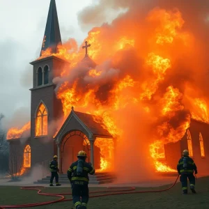 Firefighters battling a blaze at Christ Church Apostolic in Houston