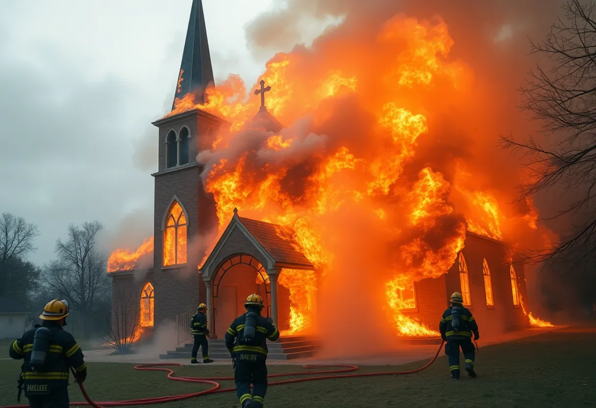 Firefighters battling a blaze at Christ Church Apostolic in Houston