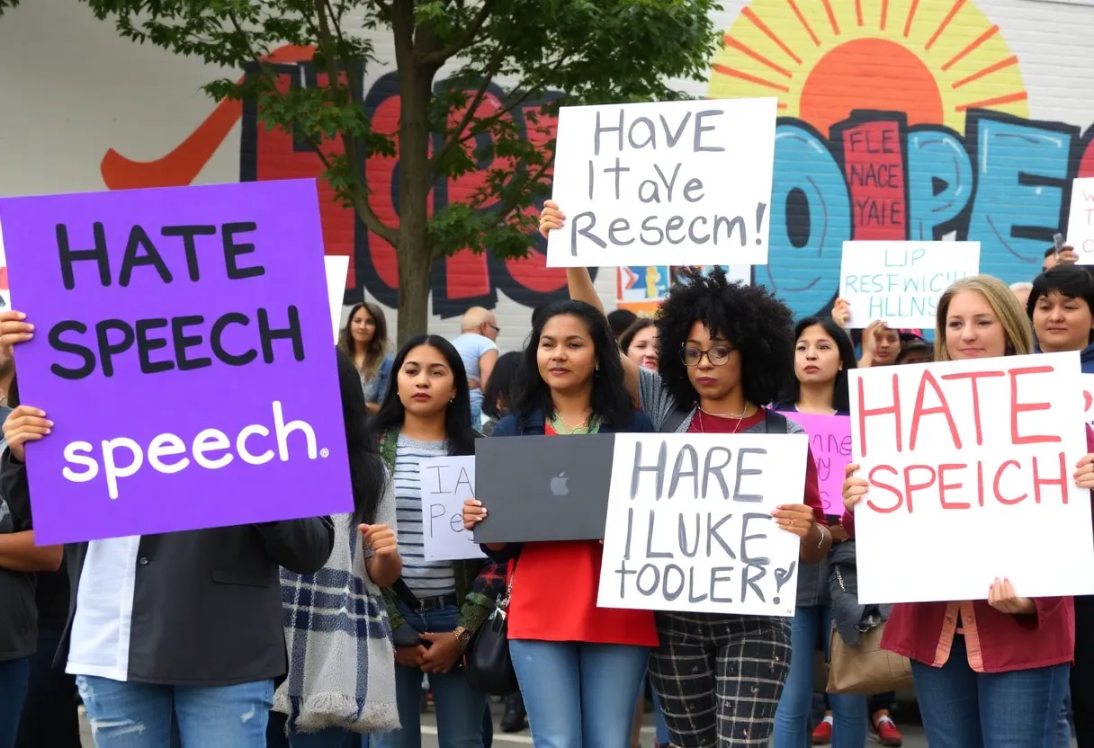A diverse group participating in a rally against hate speech in Houston
