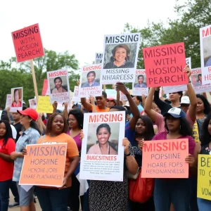 Community members gather in support of a missing person case.