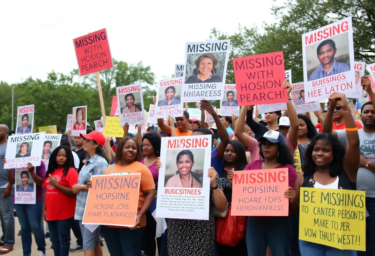 Community members gather in support of a missing person case.
