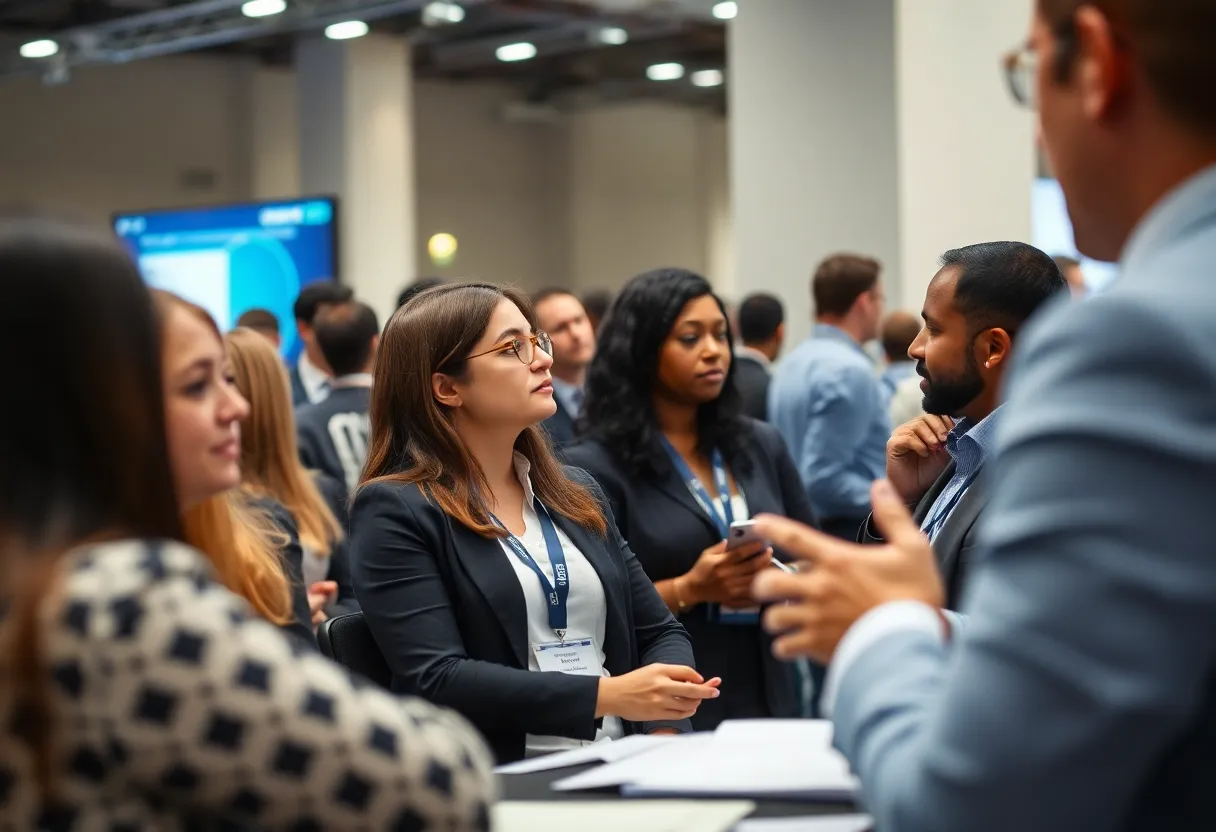Participants at Conexion Legal Tech event networking and learning about innovations in legal technology.