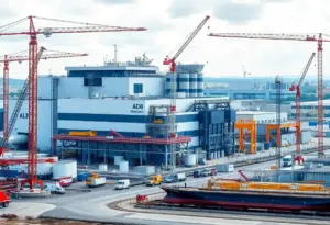 Construction site of Eli Lilly's biomanufacturing plant in Houston
