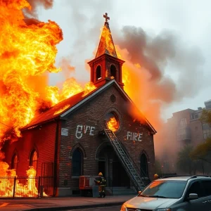 Firefighters battling a fire at Christ Church Apostolic in Houston