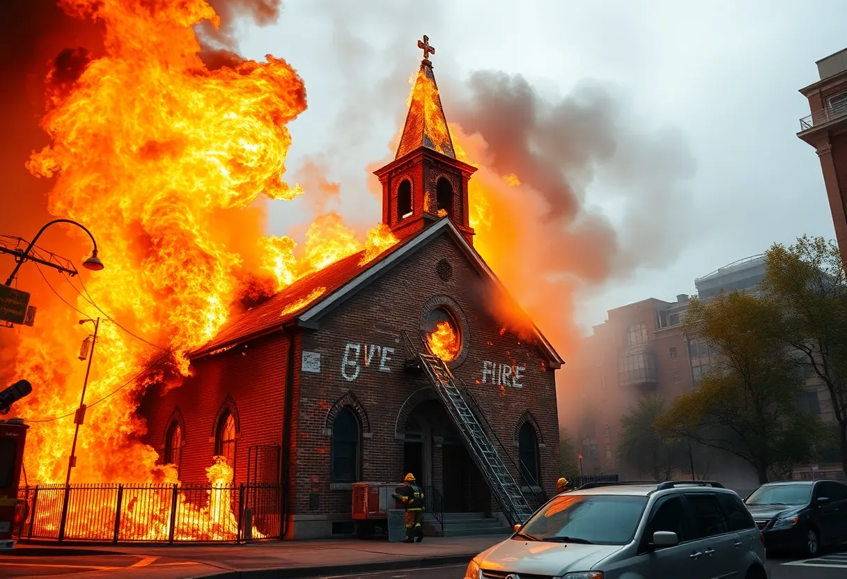 Firefighters battling a fire at Christ Church Apostolic in Houston