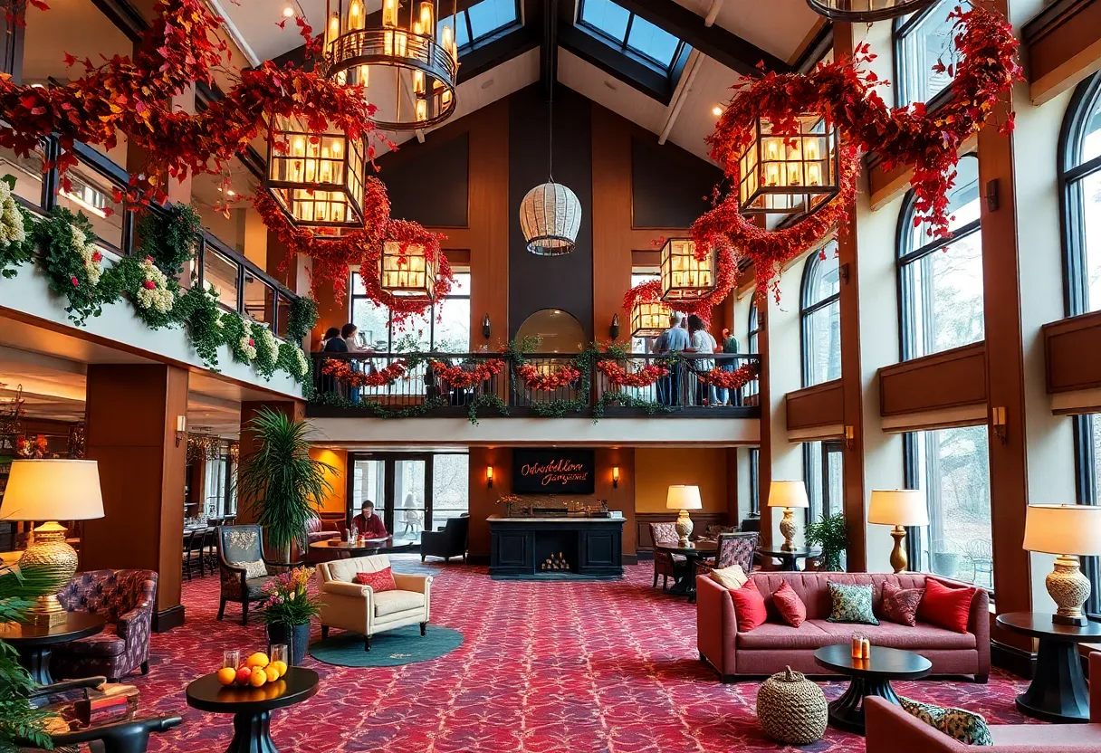 Interior of Four Seasons Hotel Houston decorated for fall activities