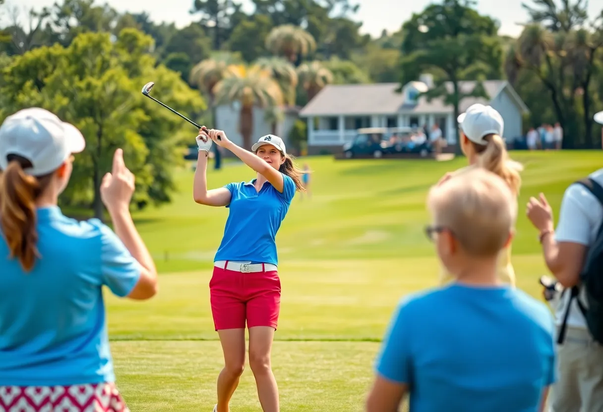 Women golfers competing at the Aramco Houston Championship.