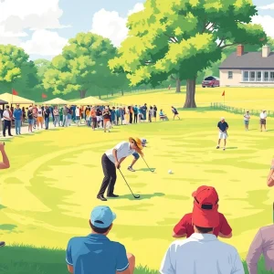 Golf tournament scene showcasing players and spectators at Golfcrest Country Club