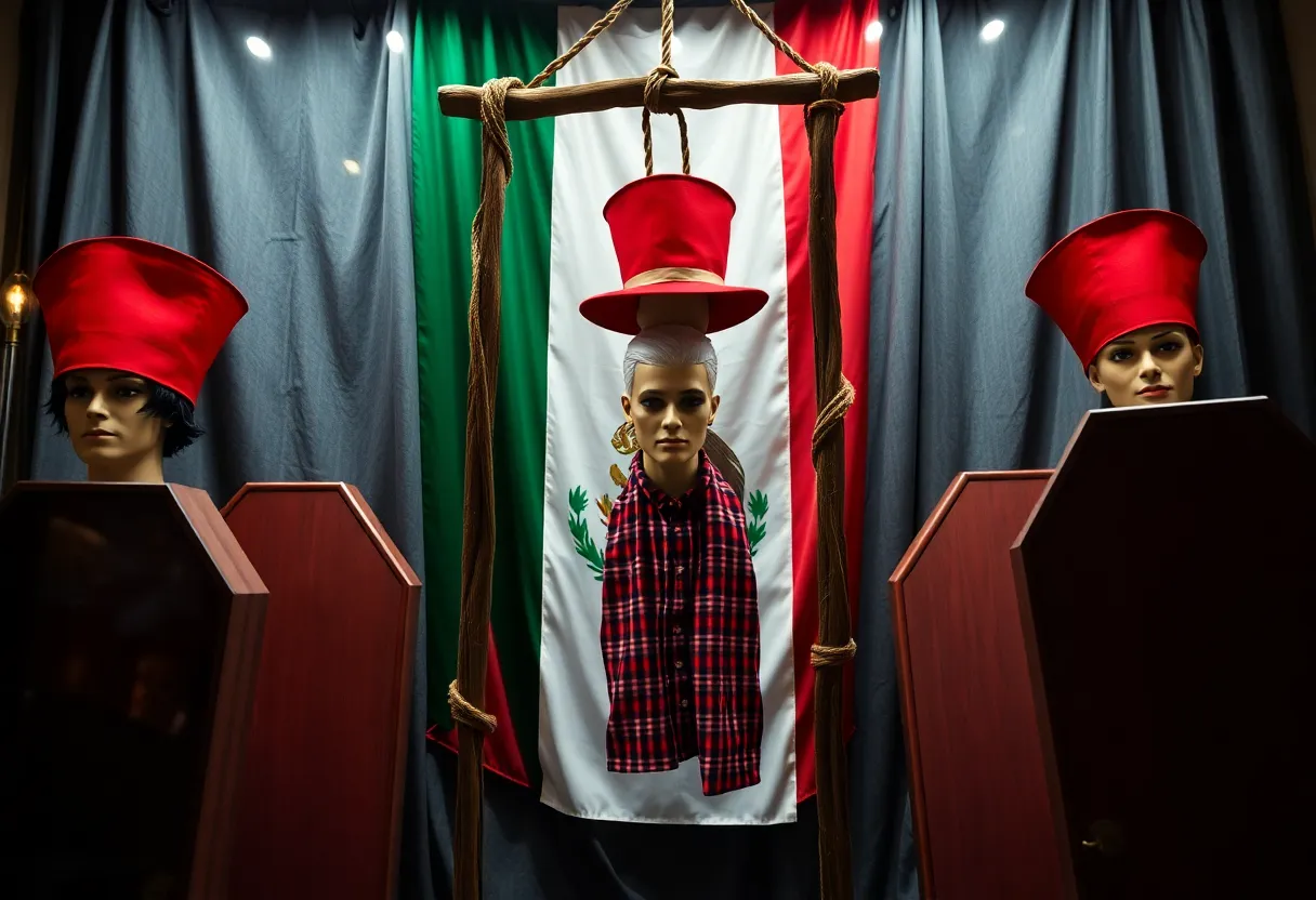 Halloween display with mannequins and gallows in Houston
