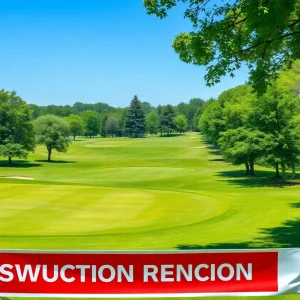 View of Hermann Park Golf Course with construction banner
