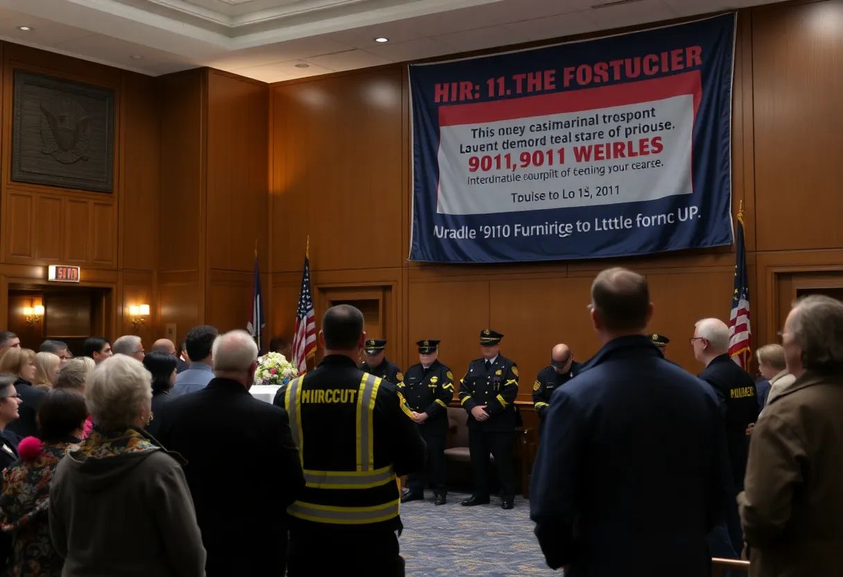 Houston City Hall commemorating 9/11 anniversary with community members present.