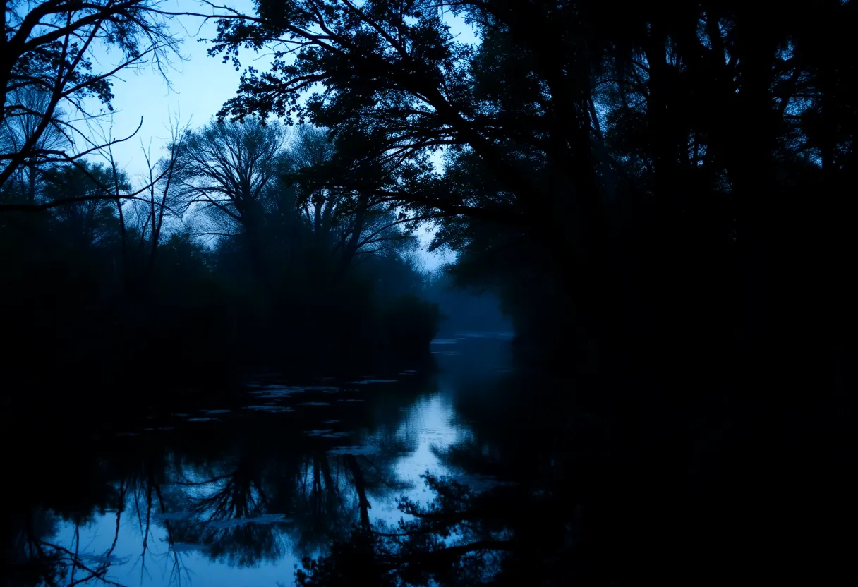 Eerie Houston bayou at dusk