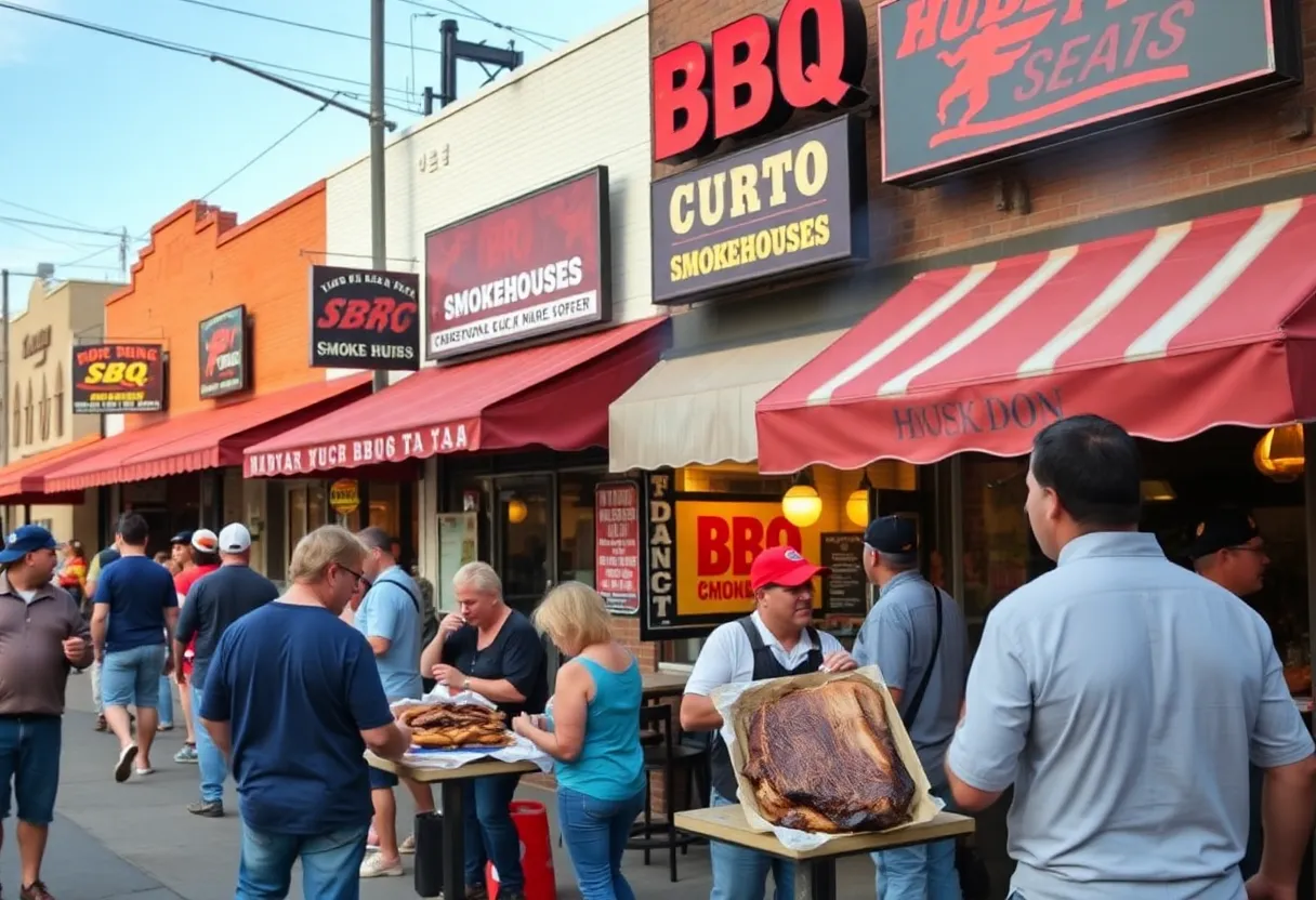 Patrons enjoying BBQ at Houston smokehouses