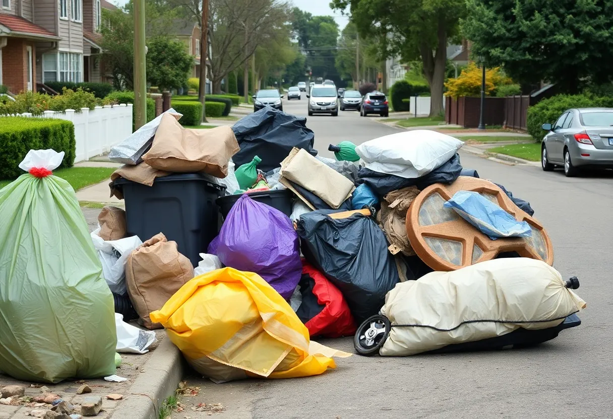 Piles of bulk trash on the curb in a Houston neighborhood