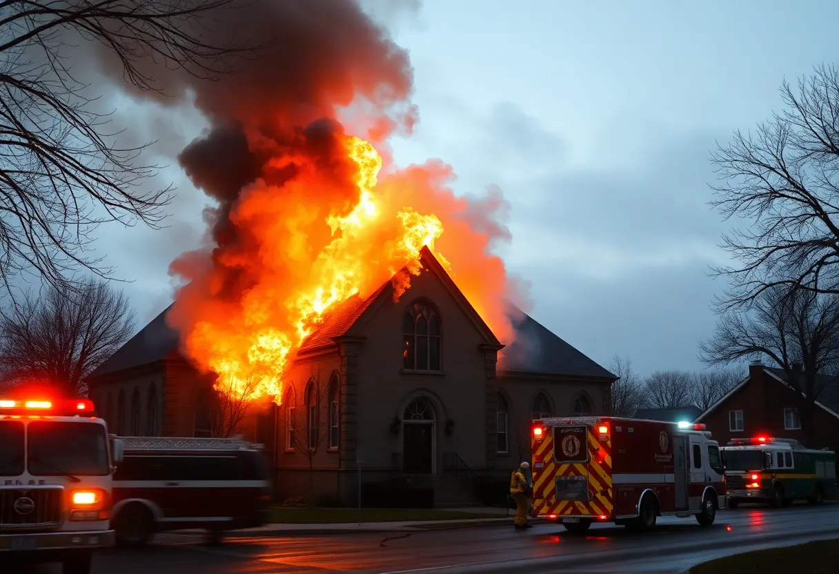 Emergency responders battling a church fire in Houston