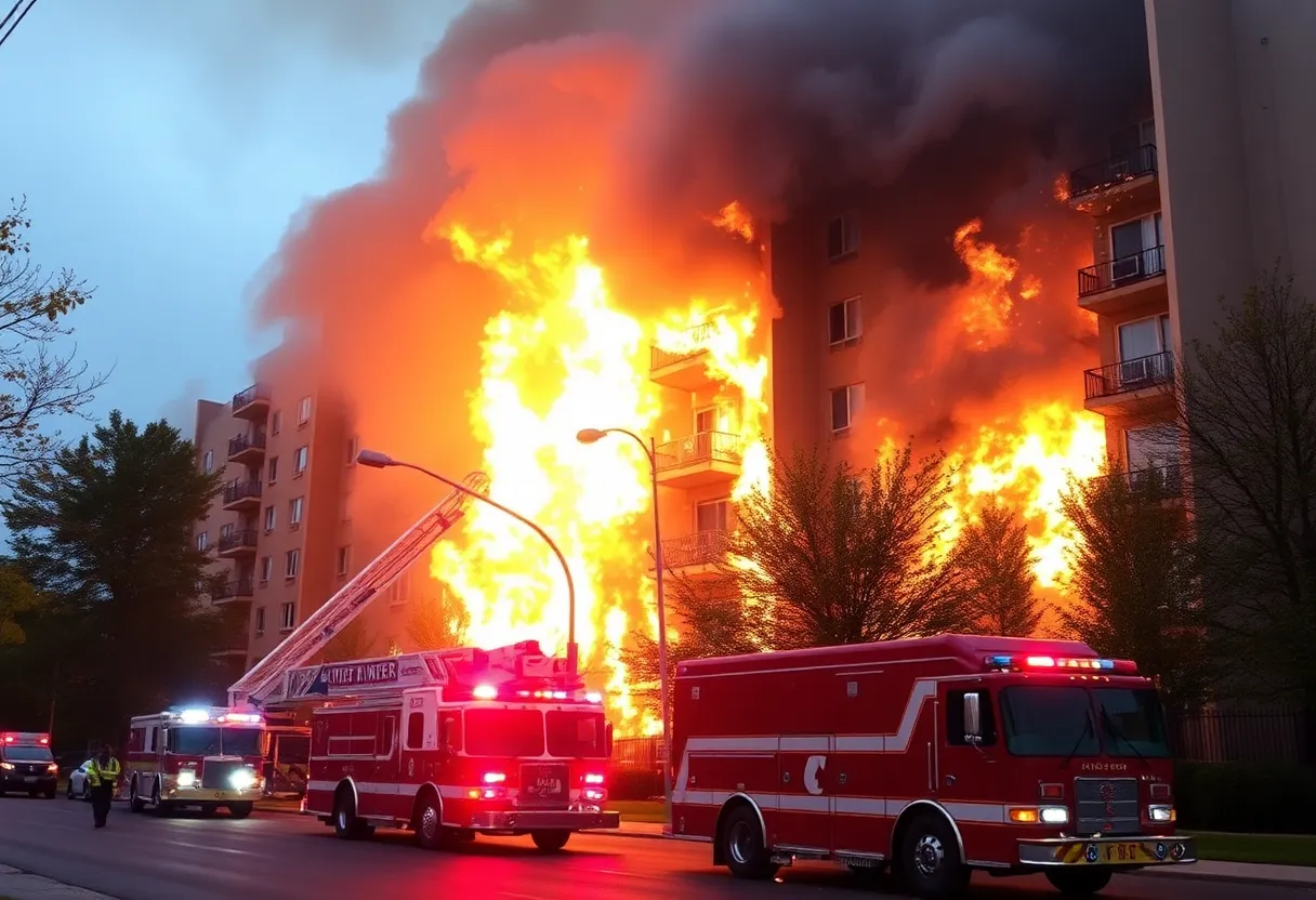 Firefighters battling the fire at Plaza Place Condominiums in Houston