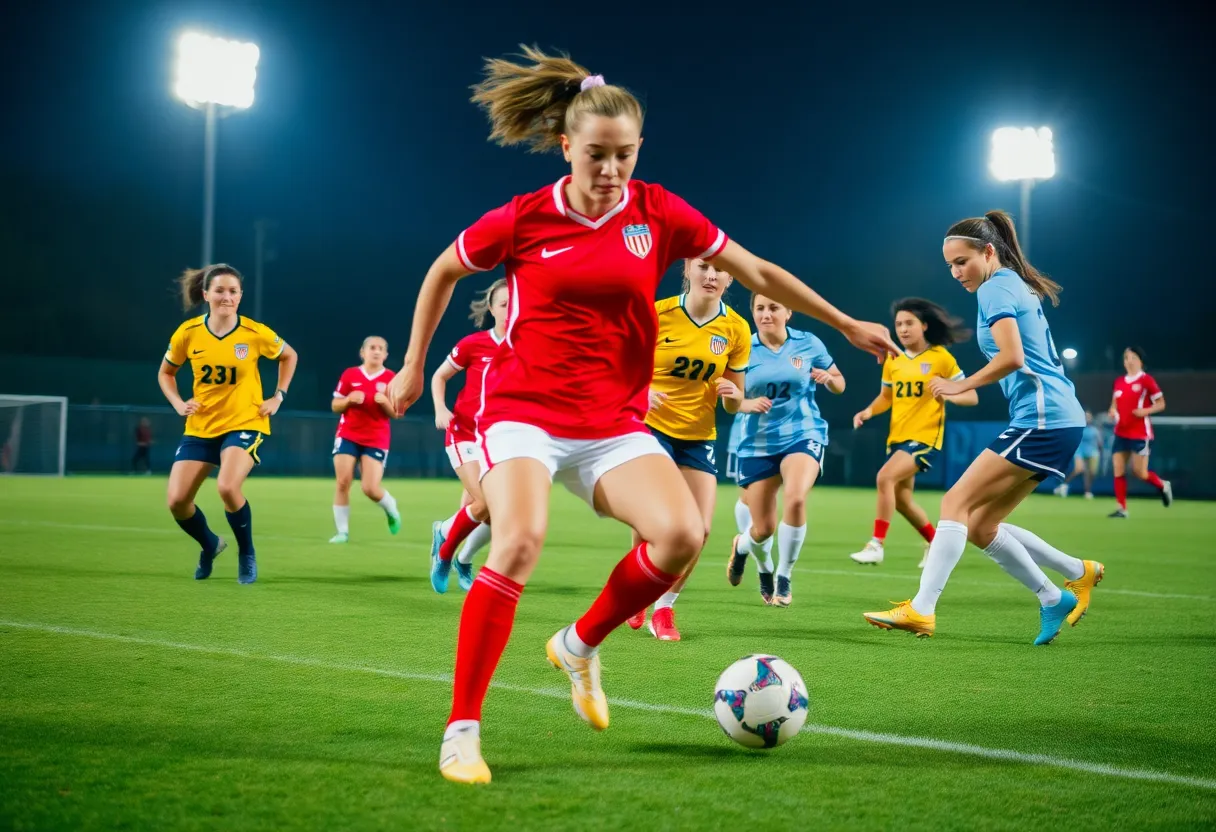 Houston Cougars women's soccer team facing Texas Tech in an intense match.