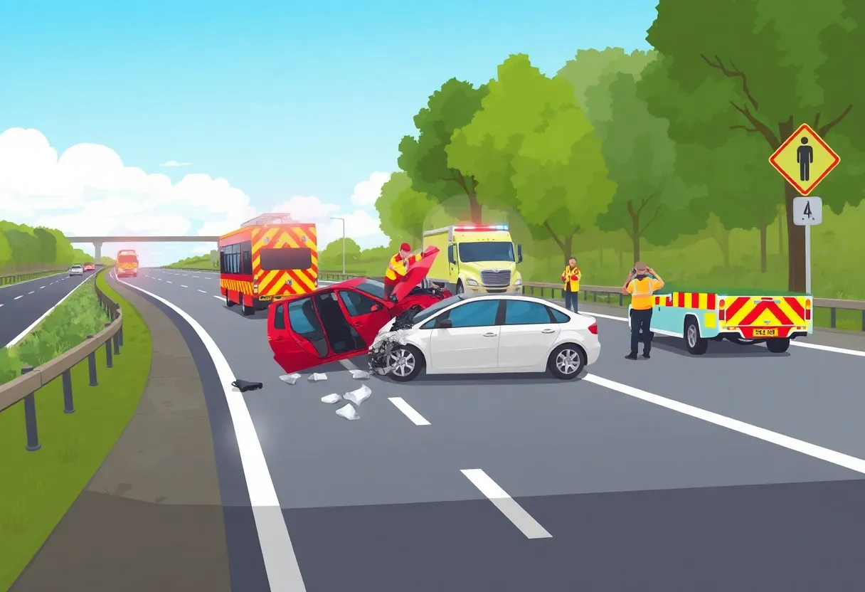 Emergency services at a car accident scene in Houston County