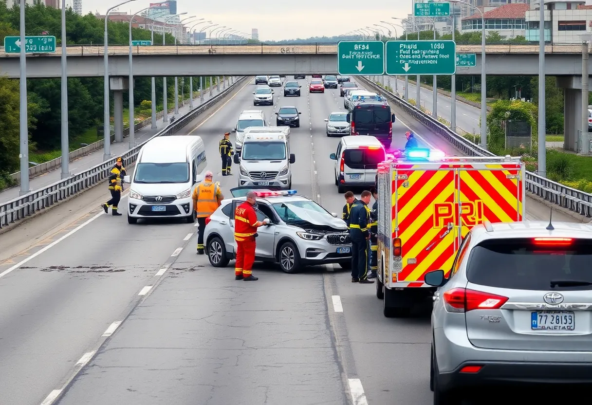 Emergency vehicles at the scene of a crash on a highway in Houston