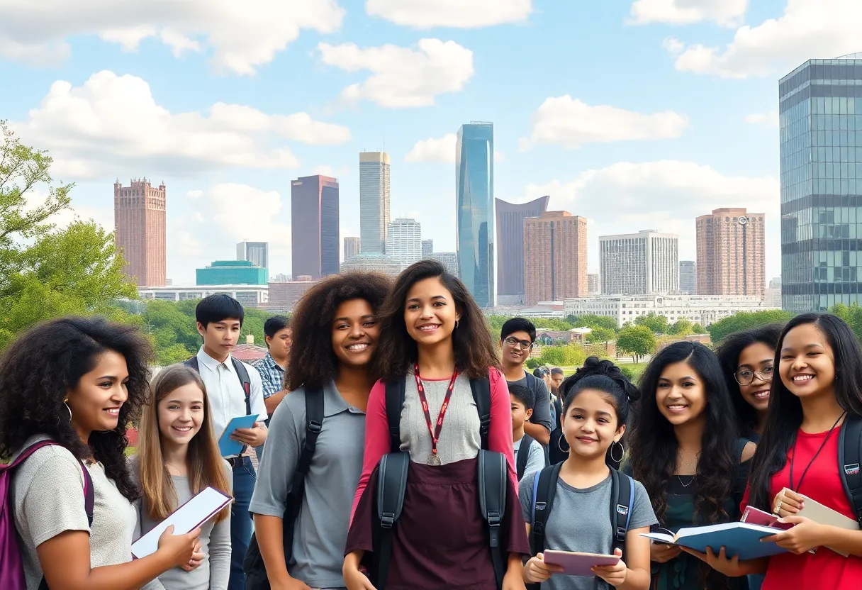 Collage of students from various high schools in Houston engaged in different activities