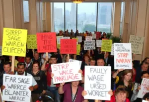 Workers on strike at Hilton Americas in Houston