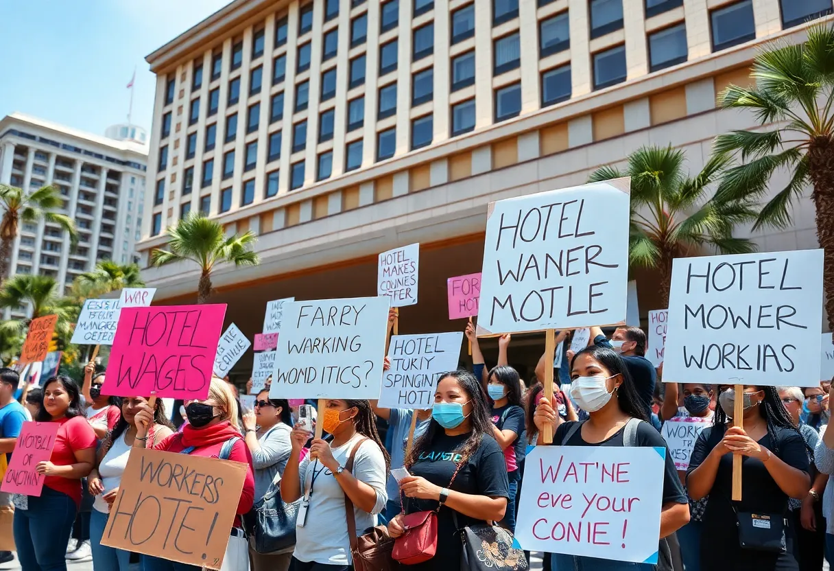 Group of hotel workers protesting for fair wages at Hilton Americas-Houston