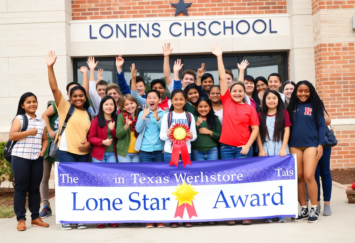 Students celebrating the Lone Star Ribbon Award at their school