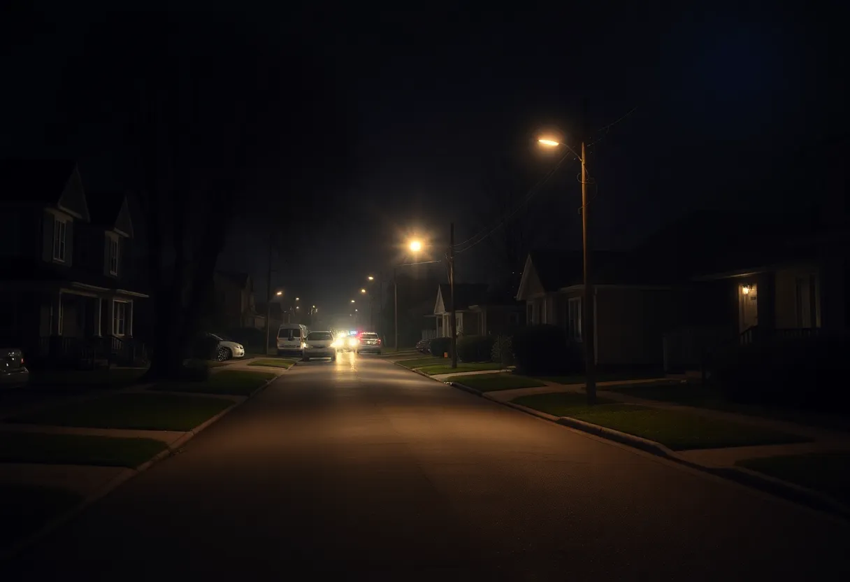 Police lights illuminating a Houston neighborhood at night