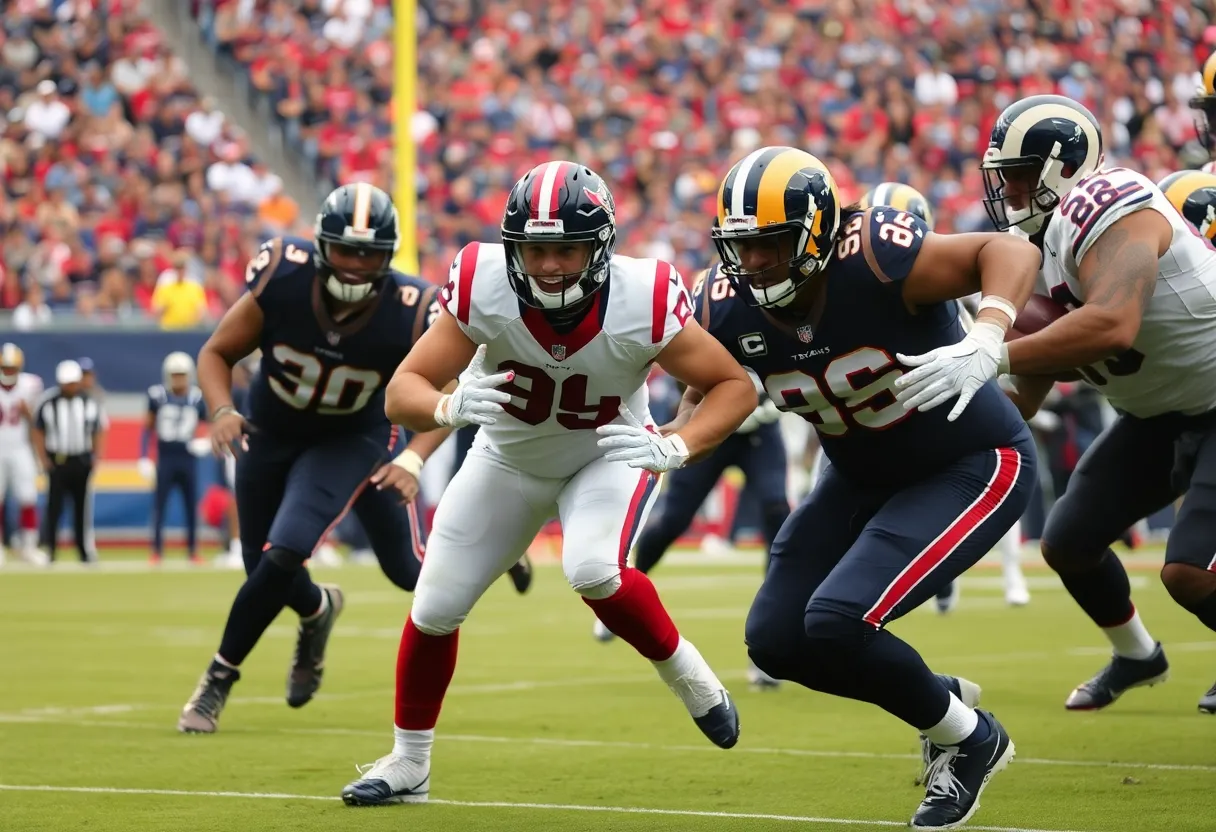 Houston Texans offensive line during the game against the Rams