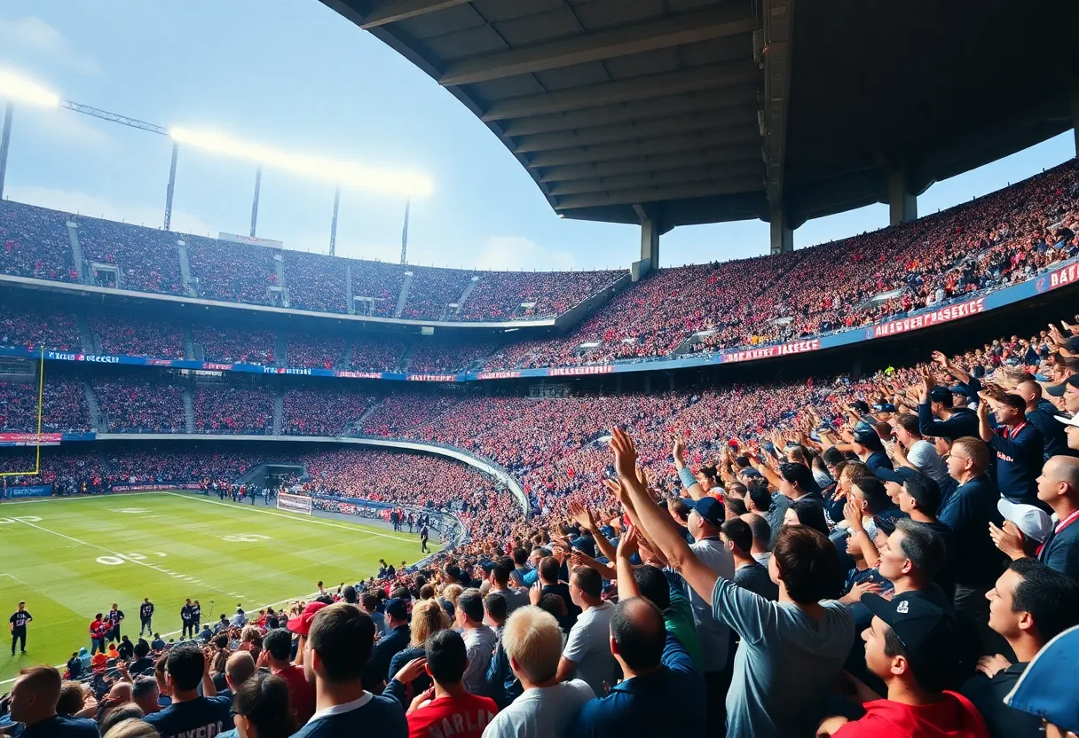 Fans celebrating a Houston Texans victory at the stadium