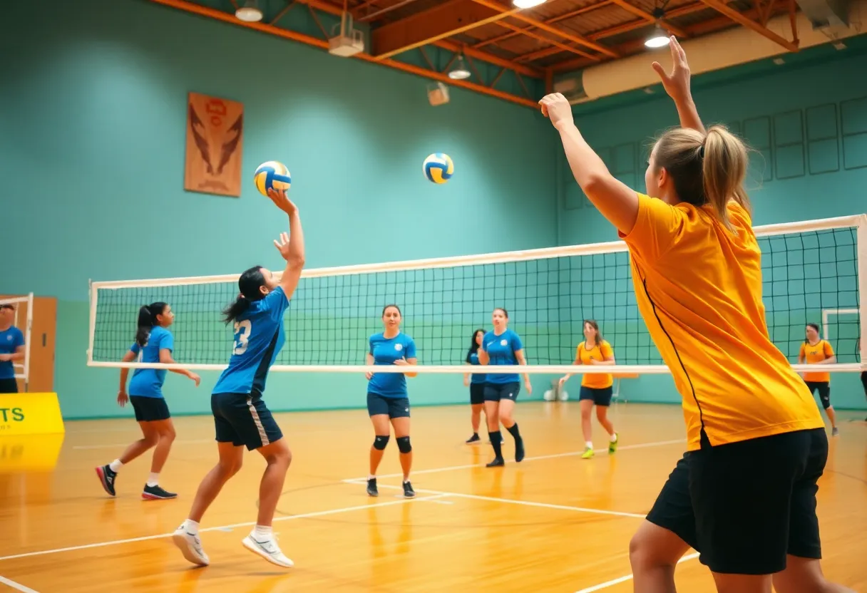 Houston volleyball players competing in a tournament match