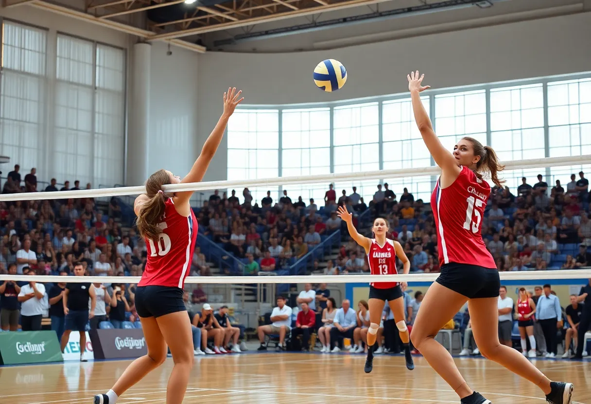 Houston Volleyball players celebrating their victory at the match