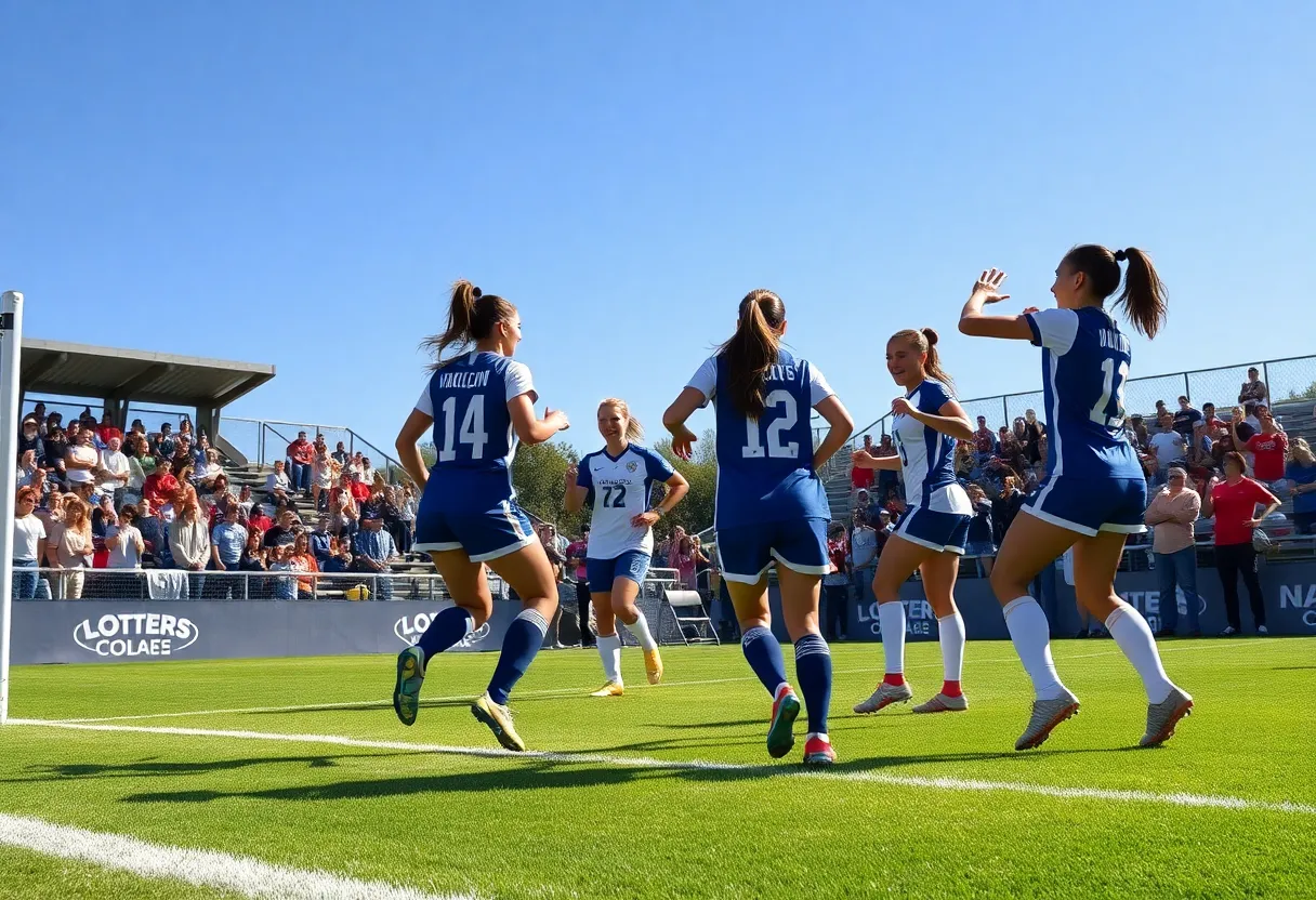 Houston women's soccer team celebrating a goal during a match