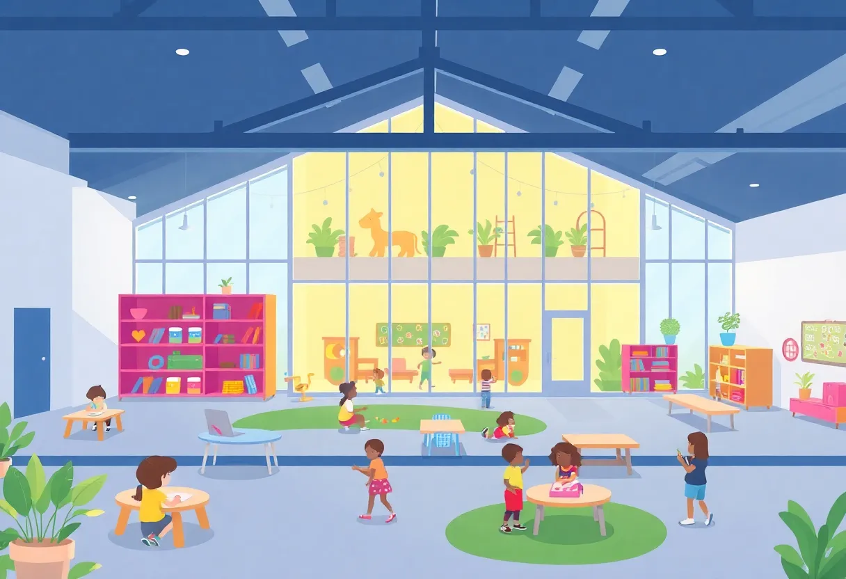 KLA Schools of River Oaks preschool exterior with children playing outside.