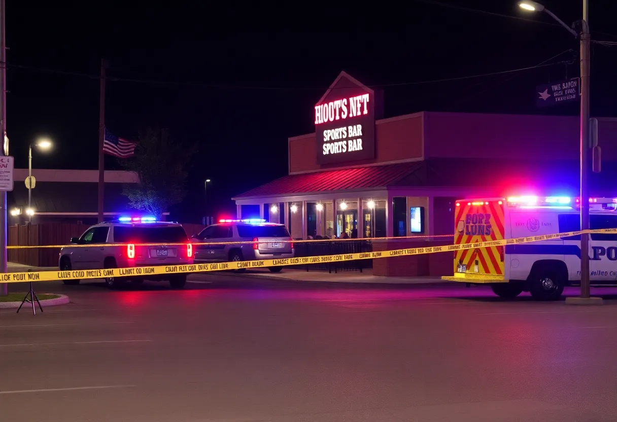 Police presence at Alas Locas Sports Bar after a shooting incident.