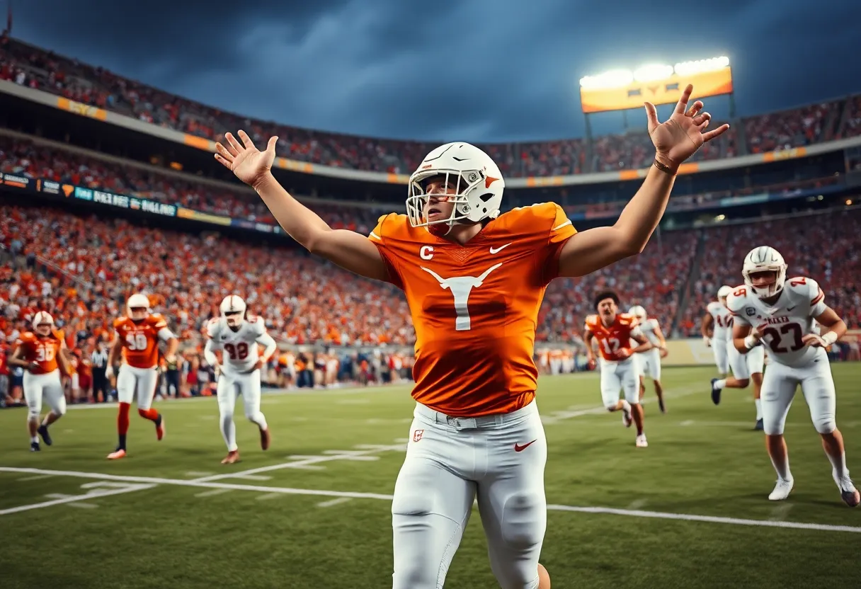 Texas Longhorns football team celebrating a touchdown