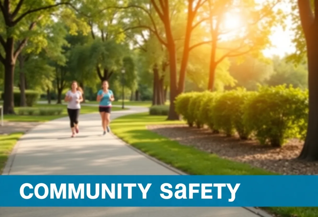 Women jogging in a park promoting safety